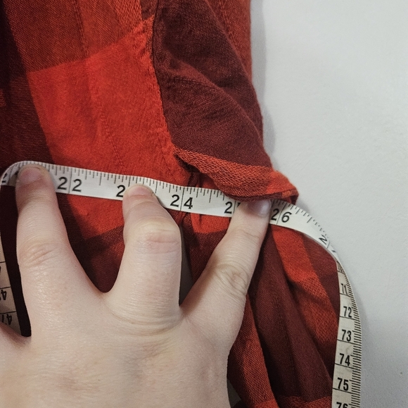 Easel Red Plaid Button Down Shirt With Distressed Hem! - Picture 4 of 5